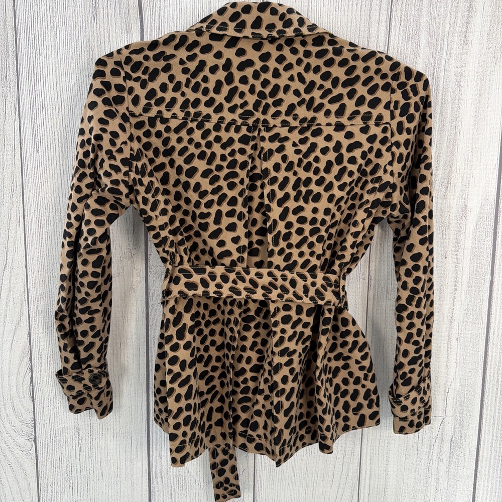 Ann Taylor Jacket Womens 6 Black Tan Cheetah Leopard Animal Print Belted Coat - Picture 7 of 14